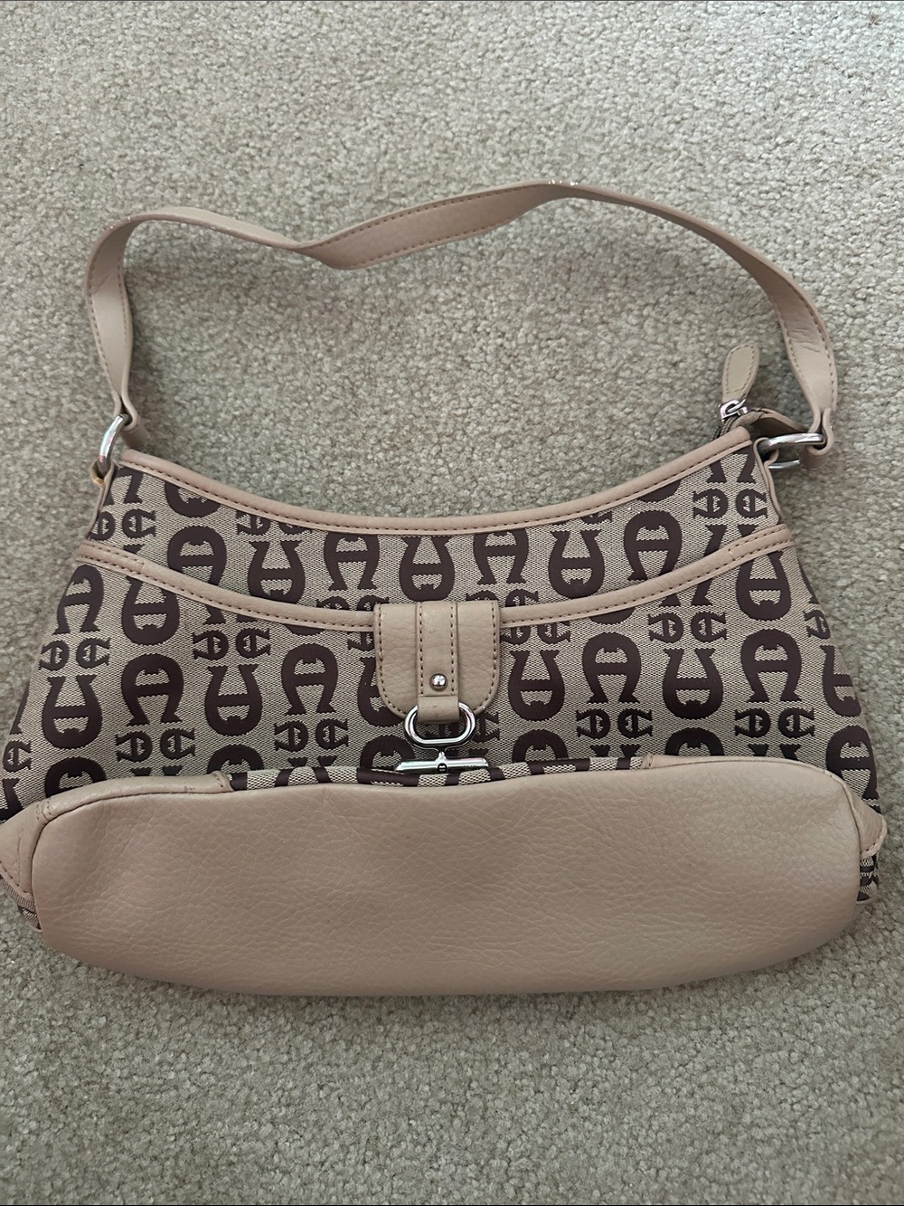 Etienne Aigner Beige & Brown Logo Shoulder Bag